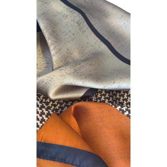 NEW Colorful Abstract Silky Fashion Scarf Burnt Orange Emerald Green & Beige - Picture 7 of 11